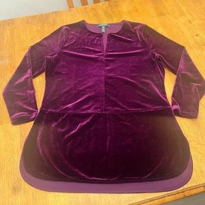 Ralph Lauren women’s purple velvet keyhole front blouse, size medium petite